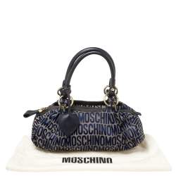 Pre Owned Moschino Blue Monogram Canvas and Leather Satchel