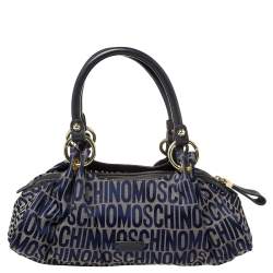 Pre Owned Moschino Blue Monogram Canvas and Leather Satchel