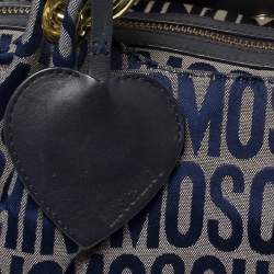 Pre Owned Moschino Blue Monogram Canvas and Leather Satchel