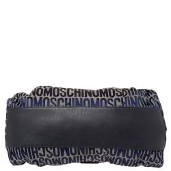 Pre Owned Moschino Blue Monogram Canvas and Leather Satchel