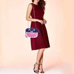 Pre Owned Moschino Multicolor Patent Leather Bird Face Flap Shoulder Bag