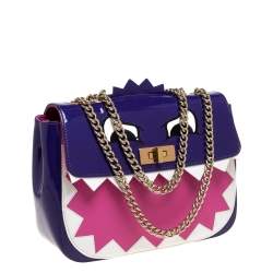 Pre Owned Moschino Multicolor Patent Leather Bird Face Flap Shoulder Bag