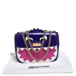 Pre Owned Moschino Multicolor Patent Leather Bird Face Flap Shoulder Bag