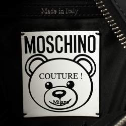 Pre Owned Moschino Black Faux Leather Small Safety Pin Teddy Backpack