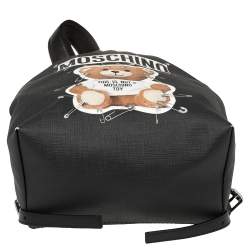 Pre Owned Moschino Black Faux Leather Small Safety Pin Teddy Backpack