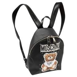 Pre Owned Moschino Black Faux Leather Small Safety Pin Teddy Backpack