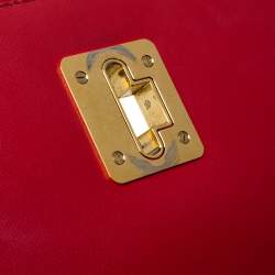 Pre Owned Moschino Red Quilted Leather Logo Flap Shoulder Bag