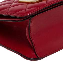 Pre Owned Moschino Red Quilted Leather Logo Flap Shoulder Bag