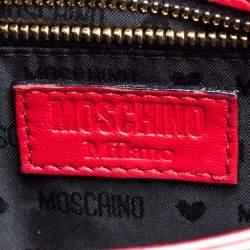 Pre Owned Moschino Red Quilted Leather Logo Flap Shoulder Bag