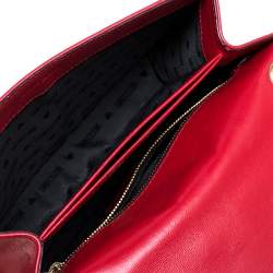 Pre Owned Moschino Red Quilted Leather Logo Flap Shoulder Bag