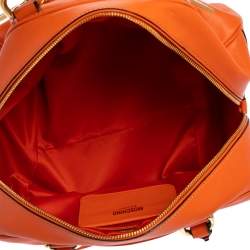 Pre Owned Moschino Orange Leather Logo Charm Bowling Bag