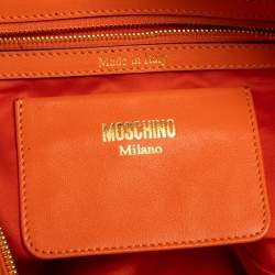 Pre Owned Moschino Orange Leather Logo Charm Bowling Bag