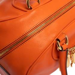 Pre Owned Moschino Orange Leather Logo Charm Bowling Bag
