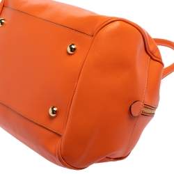 Pre Owned Moschino Orange Leather Logo Charm Bowling Bag