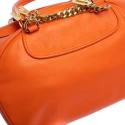 Pre Owned Moschino Orange Leather Logo Charm Bowling Bag