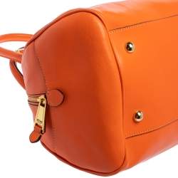 Pre Owned Moschino Orange Leather Logo Charm Bowling Bag