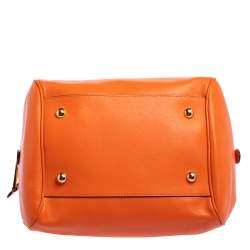 Pre Owned Moschino Orange Leather Logo Charm Bowling Bag