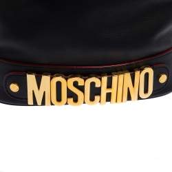 Moschino Black Leather Drawstring Bucket Bag