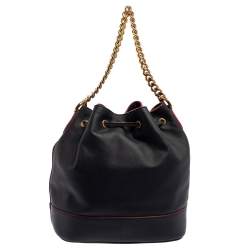 Moschino Black Leather Drawstring Bucket Bag