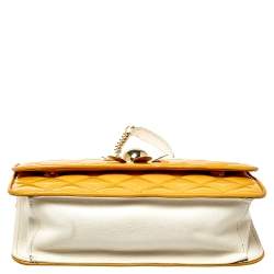 Pre Owned Moschino Yellow Quilted Patent Leather Crossbody Bag