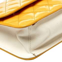 Pre Owned Moschino Yellow Quilted Patent Leather Crossbody Bag