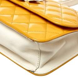Pre Owned Moschino Yellow Quilted Patent Leather Crossbody Bag