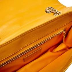 Pre Owned Moschino Yellow Quilted Patent Leather Crossbody Bag