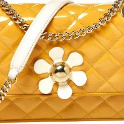 Pre Owned Moschino Yellow Quilted Patent Leather Crossbody Bag