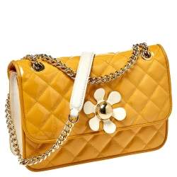 Pre Owned Moschino Yellow Quilted Patent Leather Crossbody Bag