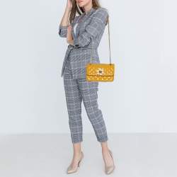 Pre Owned Moschino Yellow Quilted Patent Leather Crossbody Bag