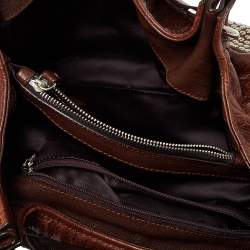 Pre Owned Moschino Brown Croc Embossed Leather Studded Shoulder Bag