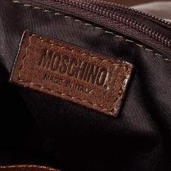 Pre Owned Moschino Brown Croc Embossed Leather Studded Shoulder Bag