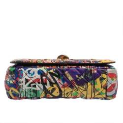 Pre Owned Moschino Multicolor Graffiti Print Quilted Leather Shoulder Bag