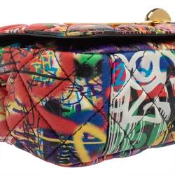 Pre Owned Moschino Multicolor Graffiti Print Quilted Leather Shoulder Bag