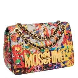 Pre Owned Moschino Multicolor Graffiti Print Quilted Leather Shoulder Bag