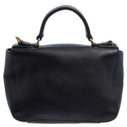 Pre Owned Moschino Black Leather Logo Flap Top Handle Bag