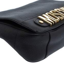 Pre Owned Moschino Black Leather Logo Flap Top Handle Bag