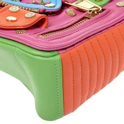 Pre Owned Moschino Multicolor Leather Biker Jacket Embellished Shoulder Bag