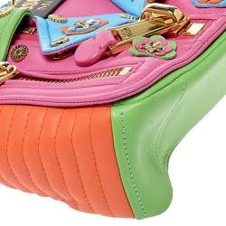 Pre Owned Moschino Multicolor Leather Biker Jacket Embellished Shoulder Bag