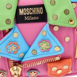 Pre Owned Moschino Multicolor Leather Biker Jacket Embellished Shoulder Bag