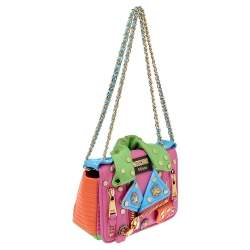 Pre Owned Moschino Multicolor Leather Biker Jacket Embellished Shoulder Bag