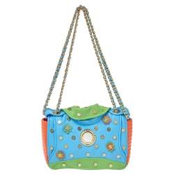 Pre Owned Moschino Multicolor Leather Biker Jacket Embellished Shoulder Bag