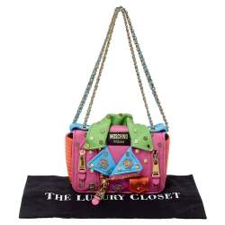 Pre Owned Moschino Multicolor Leather Biker Jacket Embellished Shoulder Bag
