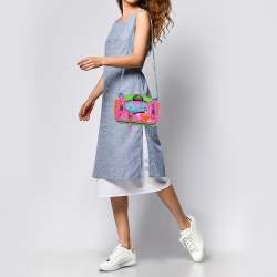 Pre Owned Moschino Multicolor Leather Biker Jacket Embellished Shoulder Bag