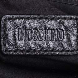 Pre Owned Moschino Black Monogram Leather and Canvas Lock Tote