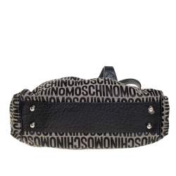 Pre Owned Moschino Black Monogram Leather and Canvas Lock Tote