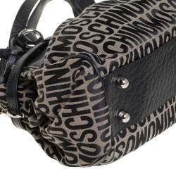 Pre Owned Moschino Black Monogram Leather and Canvas Lock Tote