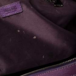 Pre Owned Moschino Purple Crinkled Patent Leather Double Zip Pocket Duffel Bag