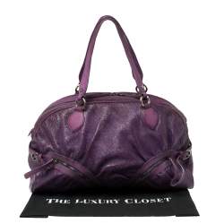 Pre Owned Moschino Purple Crinkled Patent Leather Double Zip Pocket Duffel Bag
