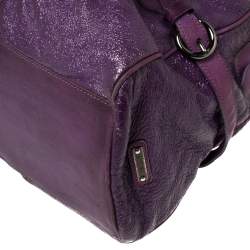 Pre Owned Moschino Purple Crinkled Patent Leather Double Zip Pocket Duffel Bag